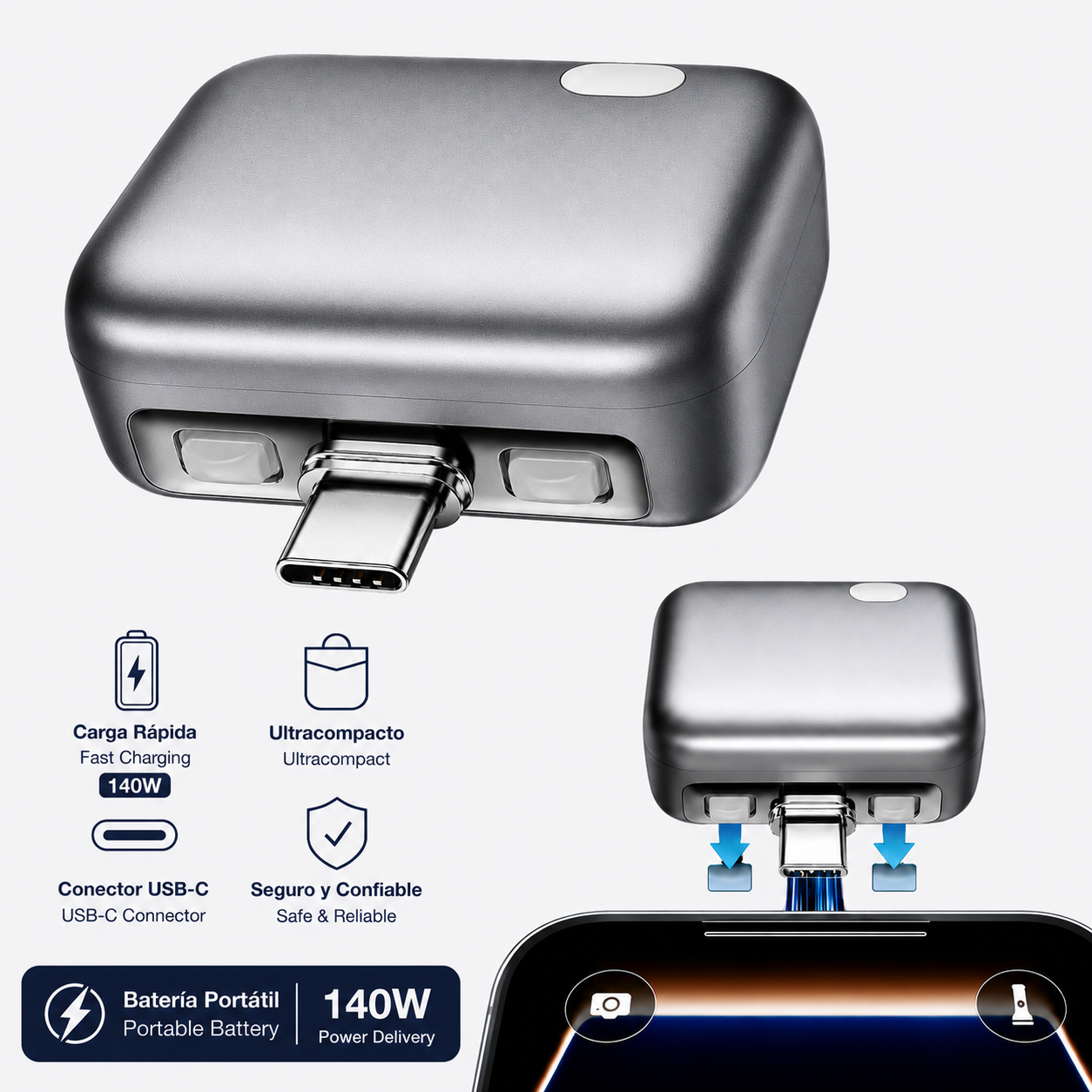 Adaptador de Carga Rapida de 140W con Separador de Seguridad
